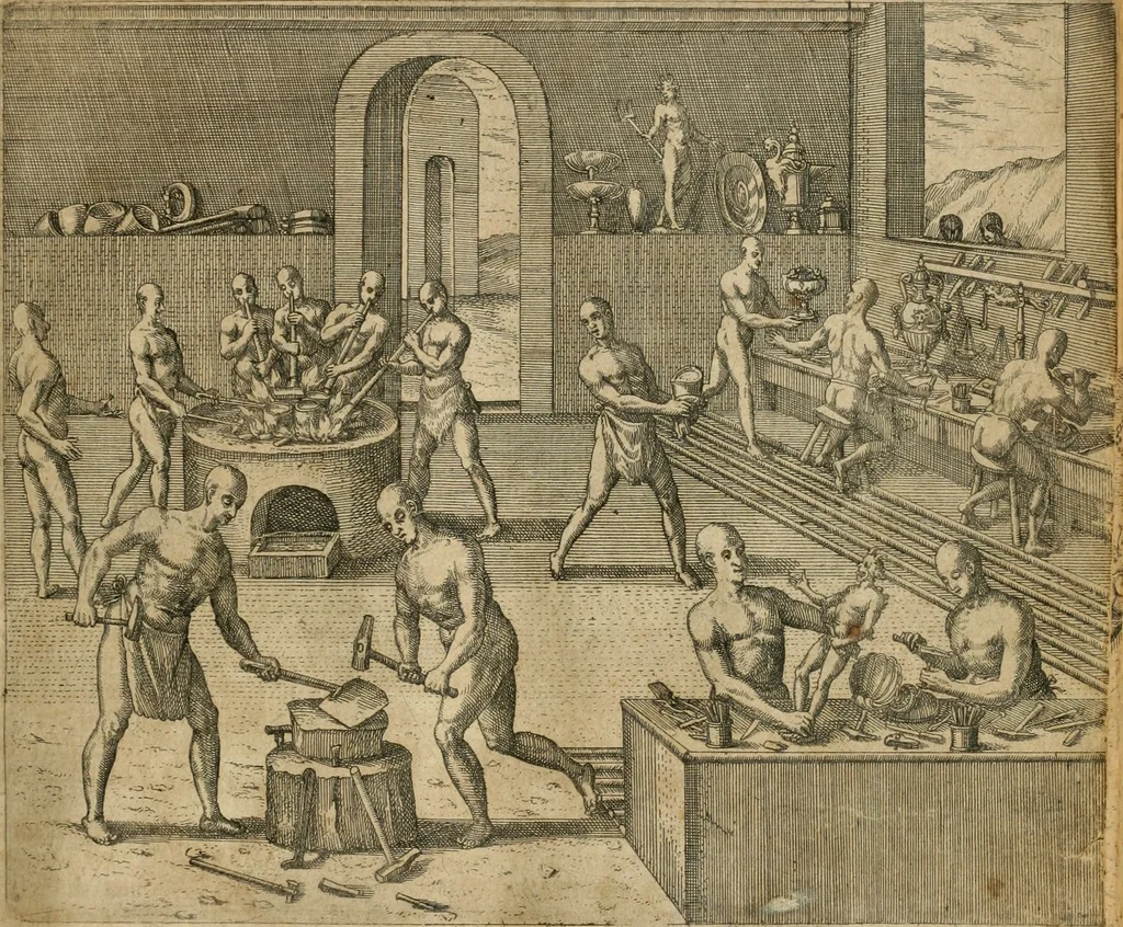 An illustration from America, das ist, Erfindung vnd Offenbahrung der Newen Welt : deroselbigen Völcker, Gestalt, Sitten, Gebräuch, Policey vnd Gottesdienst, 1617, leaf 92