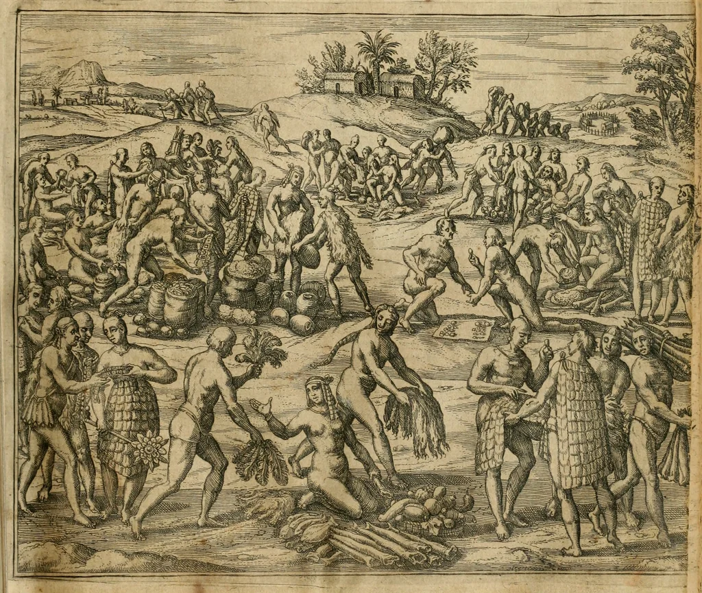 An illustration from America, das ist, Erfindung vnd Offenbahrung der Newen Welt : deroselbigen Völcker, Gestalt, Sitten, Gebräuch, Policey vnd Gottesdienst, 1617, leaf 94