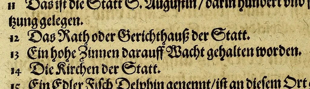An illustration from Americae achter Theil, : in welchem erstlich beschrieben wirt das mächtige vnd goldtreiche Königreich Guiana, zu norden dess grossen Flusses Oronoke, sonsten Oregliana gennant, gelegen, sampt desselbigen fürnembsten vnd reichsten Hauptstätten Manoa vnd Macuieguarai, auch die fürnembste vnd köstlichste Kauffmannschafften die dieses Königreich vberflüssig in sich hat. Item, eine kurtze Beschreibung der vmbligenden Landtschafften Emereia, Arromaia, Amapaia, Topago, &c. in welchen neben andern Völckern die kriegische Weiber, von den alten Amazones genannt, wohnen, sampt kurtzer meldung 53-grosser Wasserströhm, vnter denen der Oronoke der gröste ist, vnd sich wol 500. Teutscher Meil in das Landt hineyn, bey nahe an die mächtige Statt Quito in Peru, erstreckt. Alles mit fleiss beschrieben durch den gestrengen, Edlen vn[d] vesten Walthern Ralegh, Rittern, vnd Hauptmann vber jrer Kön. Mayest. auss Engellandt Leibs Guardi, welcher neben dem auff dem Meer auch wolgeübten Hauptmann, Lorentz Keymis alles selber erfahren vnd gesehen hat im Jar 1595. vnd 1596. Zum andern, die reyse dess Edlen vnd vesten Thomas Candisch, welcher im Jar 1586. mit. 3. Schiffen in Engellandt aussgefahren, und nach dem er das Meer bey die 13000. Engelländischer Meil befelgt, in Anno 1588. wider an ist gelanget, sampt Erzehlung aller Abentheuwer Geschichten so jm auff dieser Reyss zu handen gestossen seynd. Durch Frantzen Prettie einen Engelländer, welcher dieser Fahrt persönlich hat beygewohnet, von Tag zu Tag auffgezeichnet. Vnd zum dritten die letzte Reyss der gestrengen, Edlen vnd vesten Frantzen Draeck vnd Iohan Hauckens, Rittern, welche Anno 1595. mit 6. der Königin und 21. andern Schiffen, darauff 2500. Mann gewesen, in Engellandt abgesegelt in die Occidentalische Indien, die Statt Panama eynzunemmen, auff welcher Reyse sie beyde jr Leben beschlossen haben., 1599, leaf 210