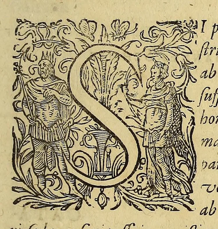 An illustration from Americae pars decima: : quae continentur, I. Duae navigationes Dn. Americi Vesputii, sub auspiciis Castellani regis, Ferdinandi susceptae. II. Solida narratio de moderno provinciae Virginiae statu, qua ratione tandem pax cum Indianis coaluerit, ac castella aliquot ad regionis praesidium ab Anglis extructa fuerint; additâ historiâ lectu jucundissimâ, quomodo Pokahuntas, regis Virginiae Powhatani filia, primori cuidam Anglo nupserit; authore Raphe Hamor Virginiae secretario. III. Vera descriptio Novae Angliae, quae Americae pars ad septentrionalem Indiam spectat, à capitaneo Johanne Schmidt, equite atque admirali delineata: cui accessit discursus, quomodo in secunda navigatione à Gallis captus, anno 1616. demum liberatus fuerit. Omnia nunc primùm in lucem edita, atque eleganter in aes incisis iconibus illustrata, / sumptibus ac studio Johann-Theodori de Bry, 1619, leaf 51