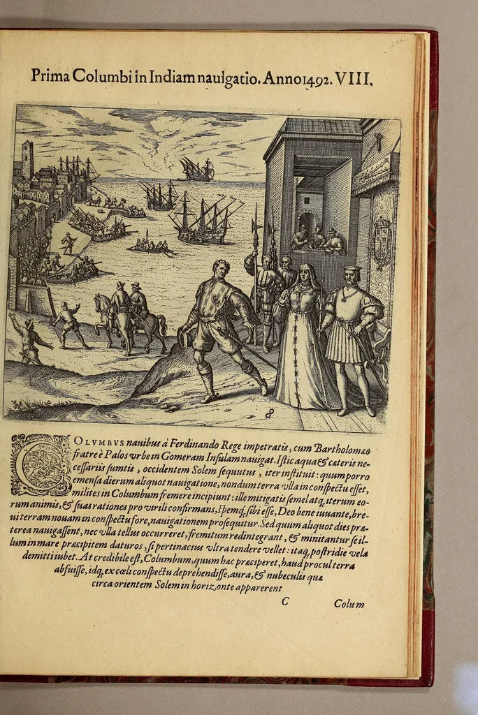 An illustration from Americae pars quarta. Sive, Insignis & admiranda historia de reperta primùm Occidentali India à Christophoro Columbo anno M CCCCXCII, 1594, leaf 183
