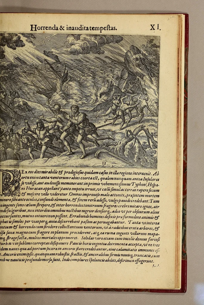 An illustration from Americae pars quarta. Sive, Insignis & admiranda historia de reperta primùm Occidentali India à Christophoro Columbo anno M CCCCXCII, 1594, leaf 189
