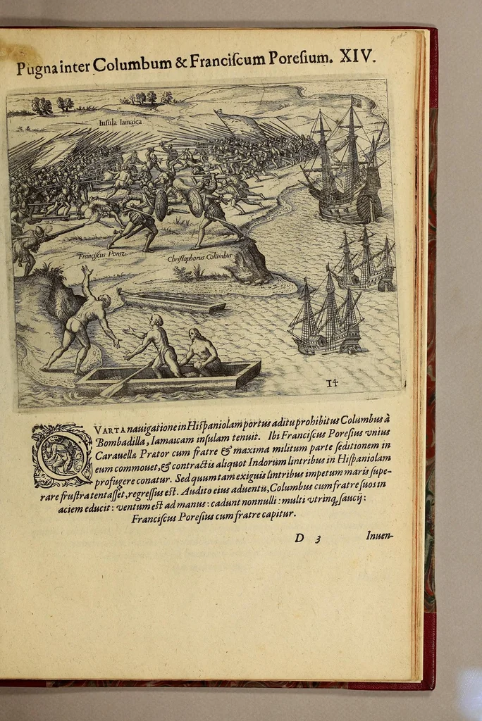 An illustration from Americae pars quarta. Sive, Insignis & admiranda historia de reperta primùm Occidentali India à Christophoro Columbo anno M CCCCXCII, 1594, leaf 195