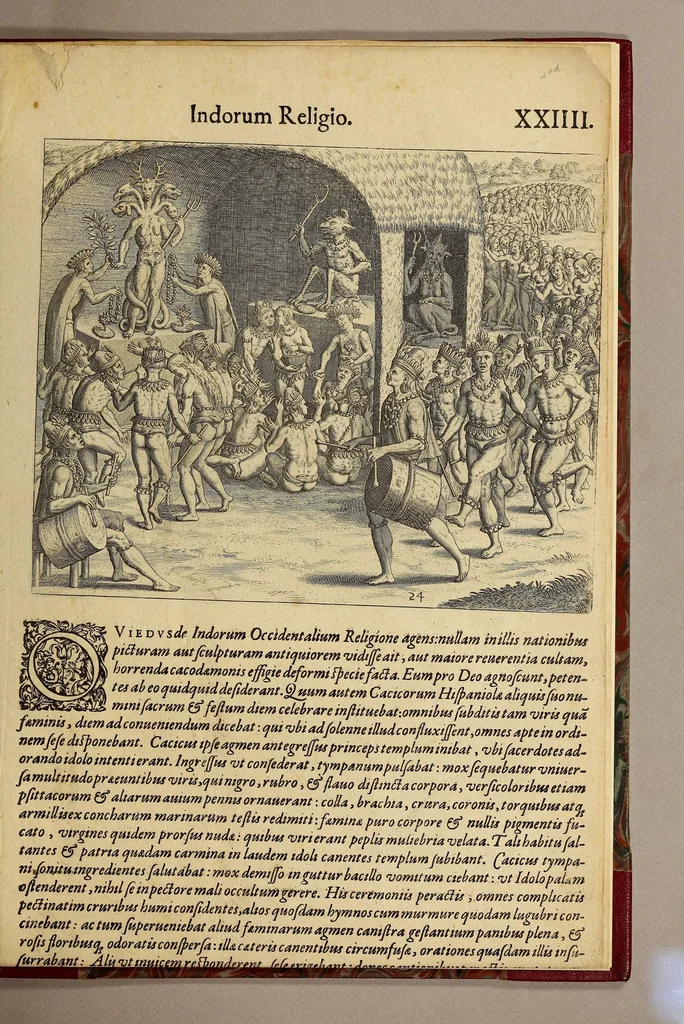 An illustration from Americae pars quarta. Sive, Insignis & admiranda historia de reperta primùm Occidentali India à Christophoro Columbo anno M CCCCXCII, 1594, leaf 215