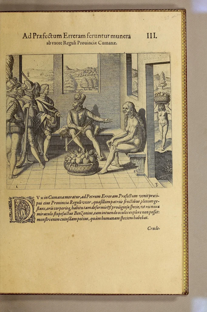 An illustration from Americae pars quarta. Sive, Insignis & admiranda historia de reperta primùm Occidentali India à Christophoro Columbo anno M CCCCXCII, 1594, leaf 15