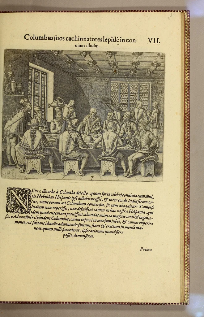 An illustration from Americae pars quarta. Sive, Insignis & admiranda historia de reperta primùm Occidentali India à Christophoro Columbo anno M CCCCXCII, 1594, leaf 181