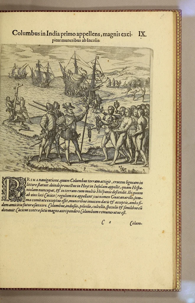 An illustration from Americae pars quarta. Sive, Insignis & admiranda historia de reperta primùm Occidentali India à Christophoro Columbo anno M CCCCXCII, 1594, leaf 185