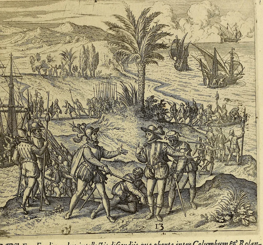 An illustration from Americae pars quarta. Sive, Insignis & admiranda historia de reperta primùm Occidentali India à Christophoro Columbo anno M CCCCXCII, 1594, leaf 193