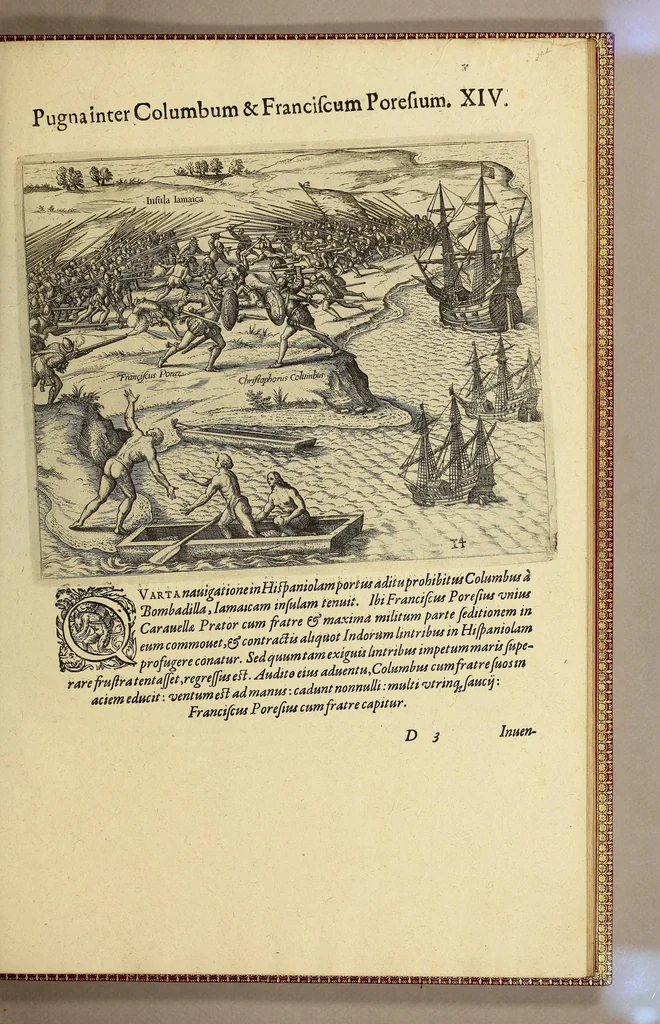 An illustration from Americae pars quarta. Sive, Insignis & admiranda historia de reperta primùm Occidentali India à Christophoro Columbo anno M CCCCXCII, 1594, leaf 195