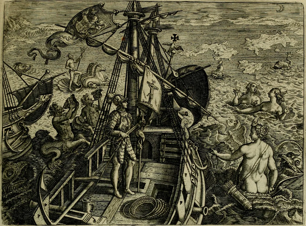 An illustration from Americae pars qvarta, siue, Insignis & admiranda historia de reperta primùm Occidentali India à Christophoro Columbo anno M. CCCCXCII, 1594, leaf 174