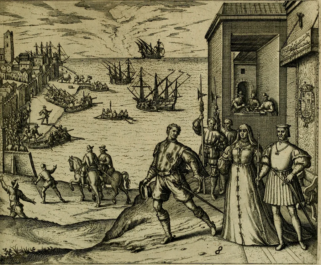An illustration from Americae pars qvarta, siue, Insignis & admiranda historia de reperta primùm Occidentali India à Christophoro Columbo anno M. CCCCXCII, 1594, leaf 178