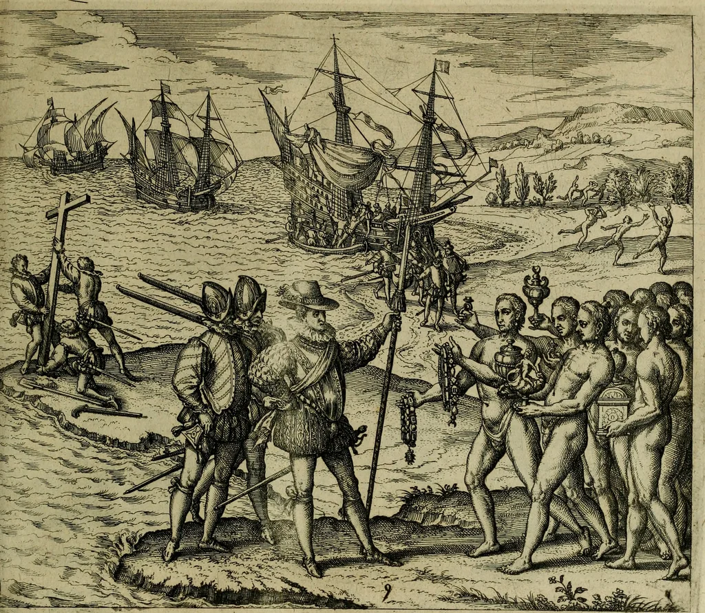 An illustration from Americae pars qvarta, siue, Insignis & admiranda historia de reperta primùm Occidentali India à Christophoro Columbo anno M. CCCCXCII, 1594, leaf 180