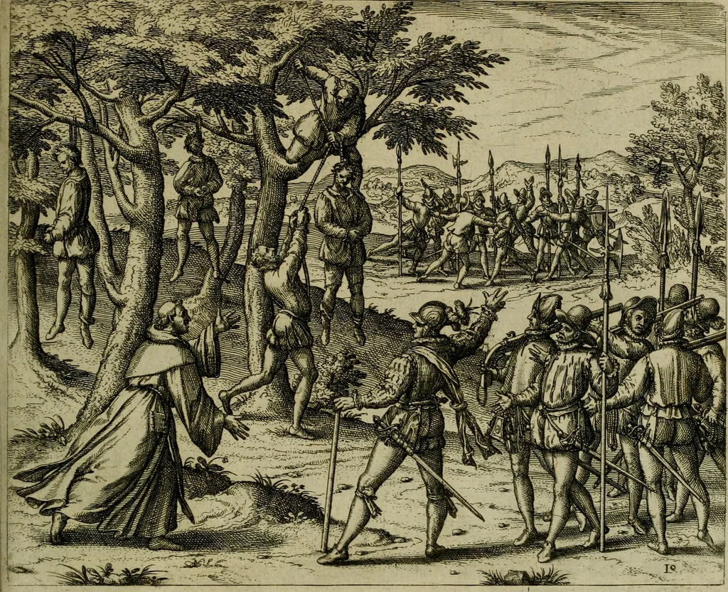 An illustration from Americae pars qvarta, siue, Insignis & admiranda historia de reperta primùm Occidentali India à Christophoro Columbo anno M. CCCCXCII, 1594, leaf 182