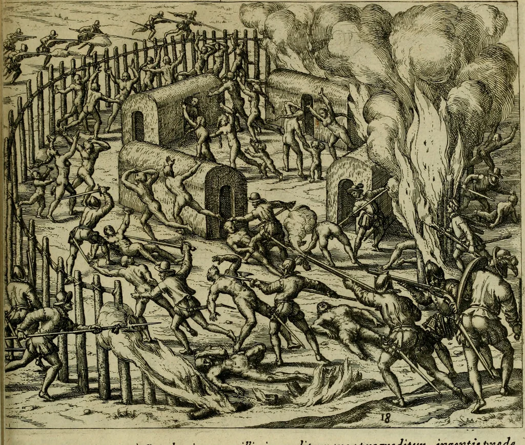 An illustration from Americae pars qvarta, siue, Insignis & admiranda historia de reperta primùm Occidentali India à Christophoro Columbo anno M. CCCCXCII, 1594, leaf 198