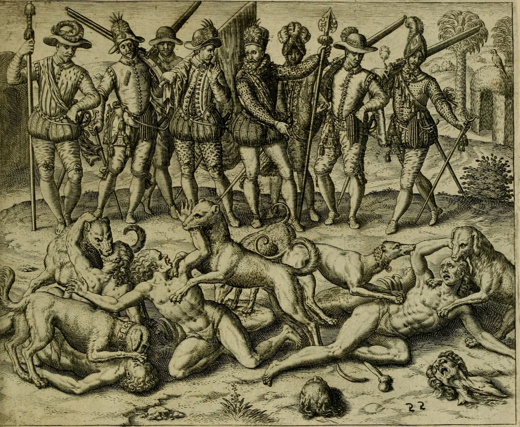 An illustration from Americae pars qvarta, siue, Insignis & admiranda historia de reperta primùm Occidentali India à Christophoro Columbo anno M. CCCCXCII, 1594, leaf 206