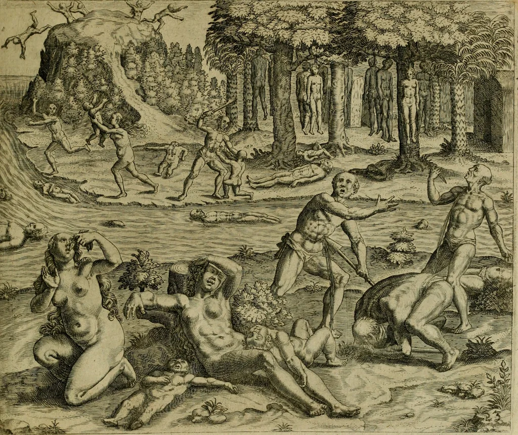 An illustration from Americae pars qvarta, siue, Insignis & admiranda historia de reperta primùm Occidentali India à Christophoro Columbo anno M. CCCCXCII, 1594, leaf 208