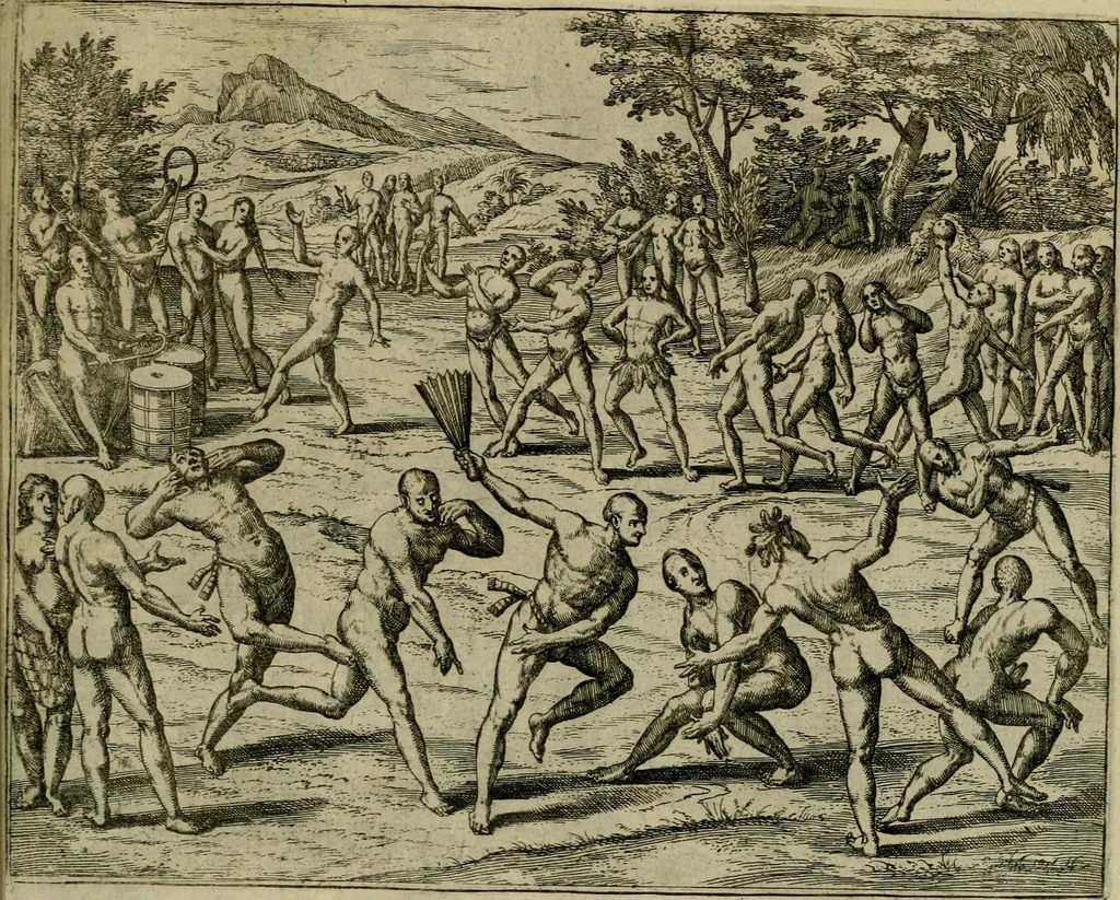 An illustration from Americae pars qvinta Nobilis & admiratione plena Hieronymi Bezoni Mediolanensis, secundae sectionis hiã. Hispanorum : tùm in Nigrittas seruos suos, tùm in Indos crudelitatem, Gallorumq pirataru de Hispanis toties reportata spolia : aduentu item Hispanoru in Nouam Indiæ continentis Hispaniam, eorumq contra incolas eius regionis sæuitiam explicans addita ad singula fere capita scholia, in quibus res Indiæ luculenter exponuntur : accessit præterea tabula chorographica nouæ Hispaniæ in India Occidentalj : ad invictis Rvdolph II ... omnia elegantibus figuris in aes incisis expressa, 1595, leaf 132