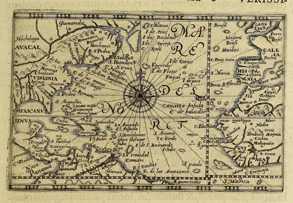 An illustration from Americae pars VIII. : Continens primo, Descriptionem trium itinerum nobilissimi et fortissimi equitis Francisci Draken, qui peragrato primum vniuerso terrarum orbe, postea cum nobilissimo equite Iohanne Hauckens, ad expugnandum ciuitatem Panama, in Indiam nauigauit, vbi vitam suam ambo finierunt. Secundo, iter noblissimi equitis Thomae Candisch, qui duorum ferè annorum spacio, 13000. Anglicana miliaria in mari confecit, vbi describuntur quoque omnia quae in hoc itinere ipsi acciderunt & visa sunt. Tertio, duo itinera, nobilissimi & fortissimi domini Gualtheri Ralegh equitis & designati gubernatoris regij in Anglia praesidij, nec non fortissimi capitanei Laurentii Keyms. Quibus itineribus describitur auriferum et potentissimum regnum Guiana, ad septentrionem fluminis Orenoque, aliàs Oreciliana dicti, situm, cum metropoli eius Manoa & Macuieguarai, aliisq[ue] finitimis regionibus & fluuis, mereibus item praestantissimis, & mercatura, quae in regno hoc exercetur., 1599, leaf 97