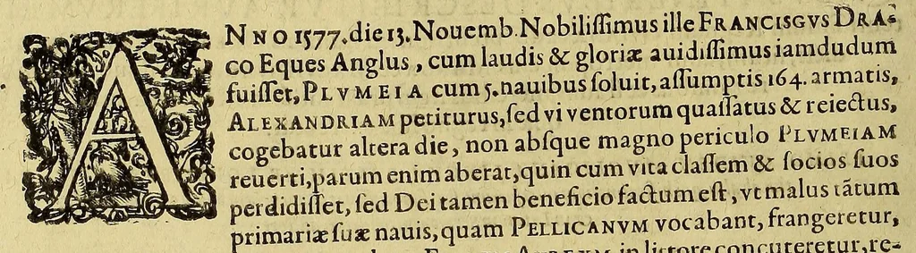 An illustration from Americae pars VIII. : Continens primo, Descriptionem trium itinerum nobilissimi et fortissimi equitis Francisci Draken, qui peragrato primum vniuerso terrarum orbe, postea cum nobilissimo equite Iohanne Hauckens, ad expugnandum ciuitatem Panama, in Indiam nauigauit, vbi vitam suam ambo finierunt. Secundo, iter noblissimi equitis Thomae Candisch, qui duorum ferè annorum spacio, 13000. Anglicana miliaria in mari confecit, vbi describuntur quoque omnia quae in hoc itinere ipsi acciderunt & visa sunt. Tertio, duo itinera, nobilissimi & fortissimi domini Gualtheri Ralegh equitis & designati gubernatoris regij in Anglia praesidij, nec non fortissimi capitanei Laurentii Keyms. Quibus itineribus describitur auriferum et potentissimum regnum Guiana, ad septentrionem fluminis Orenoque, aliàs Oreciliana dicti, situm, cum metropoli eius Manoa & Macuieguarai, aliisq[ue] finitimis regionibus & fluuis, mereibus item praestantissimis, & mercatura, quae in regno hoc exercetur., 1599, leaf 8