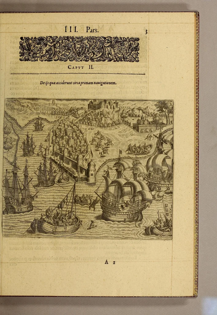 An illustration from Americae tertia pars Memorabile[m] provinciae Brasiliae historiam contine[n]s, Germanico primùm sermone scriptam à Ioa[n]ne Stadio Hombergensi Hesso, nunc autem Latinitate donatam à Teucrio Annaeo Priuato Colchanthe Po: & Med: addita est narratio profectionis Ioannis Lerij in eamdem provinciam, qua[m] ille initio Gallicè conscripsit, postea verò Latinam fecit. : His accessit descriptio morum & ferocitatis incolarum illius regionis, atque colloquium ipsorum idiomate conscriptum., 1597, leaf 27