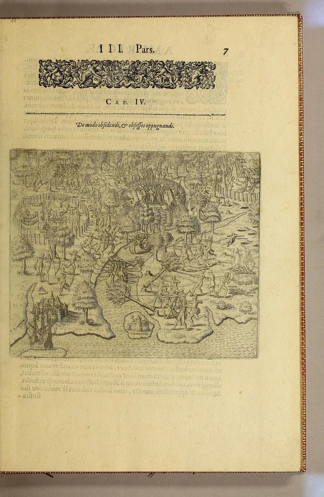 An illustration from Americae tertia pars Memorabile[m] provinciae Brasiliae historiam contine[n]s, Germanico primùm sermone scriptam à Ioa[n]ne Stadio Hombergensi Hesso, nunc autem Latinitate donatam à Teucrio Annaeo Priuato Colchanthe Po: & Med: addita est narratio profectionis Ioannis Lerij in eamdem provinciam, qua[m] ille initio Gallicè conscripsit, postea verò Latinam fecit. : His accessit descriptio morum & ferocitatis incolarum illius regionis, atque colloquium ipsorum idiomate conscriptum., 1597, leaf 37