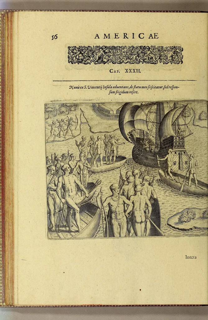 An illustration from Americae tertia pars Memorabile[m] provinciae Brasiliae historiam contine[n]s, Germanico primùm sermone scriptam à Ioa[n]ne Stadio Hombergensi Hesso, nunc autem Latinitate donatam à Teucrio Annaeo Priuato Colchanthe Po: & Med: addita est narratio profectionis Ioannis Lerij in eamdem provinciam, qua[m] ille initio Gallicè conscripsit, postea verò Latinam fecit. : His accessit descriptio morum & ferocitatis incolarum illius regionis, atque colloquium ipsorum idiomate conscriptum., 1597, leaf 88