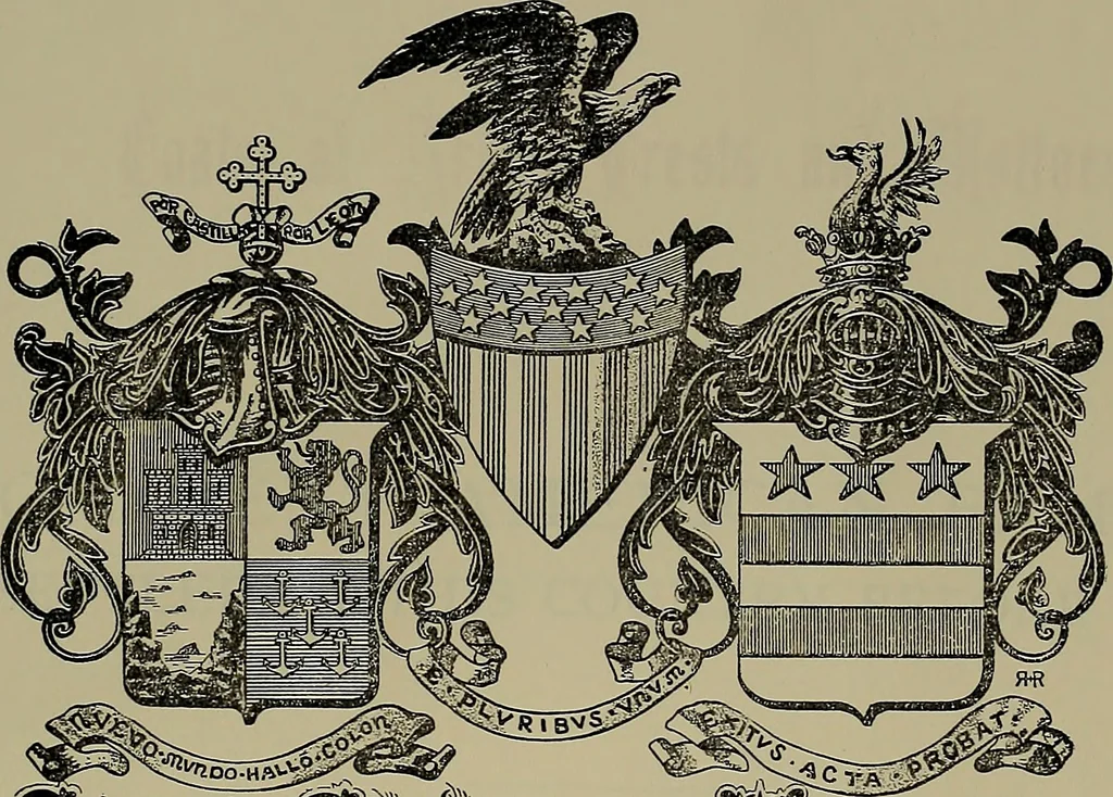 An illustration from America heraldica : a compilation of coats of arms, crests and mottoes of prominent American families settled in this country before 1800, 1889, leaf 10