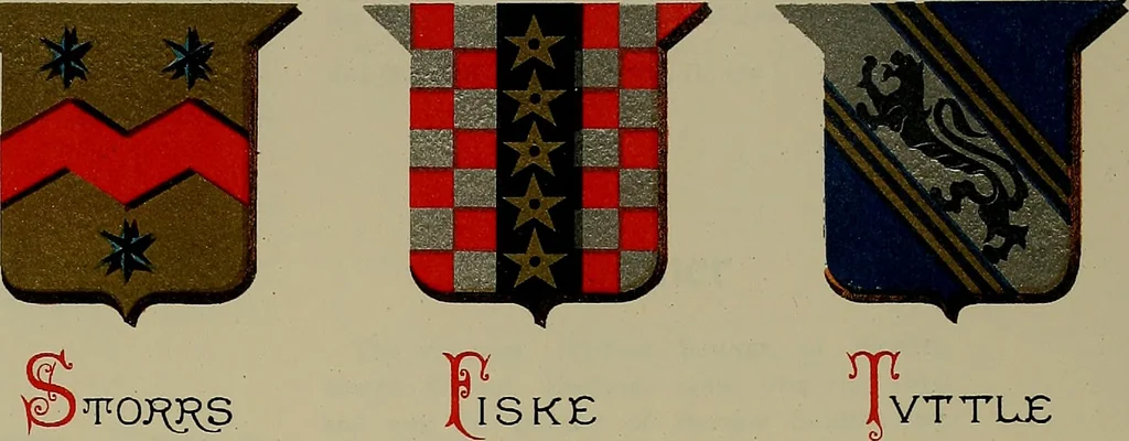 An illustration from America heraldica : a compilation of coats of arms, crests and mottoes of prominent American families settled in this country before 1800, 1889, leaf 100