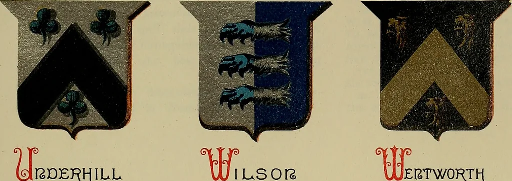 An illustration from America heraldica : a compilation of coats of arms, crests and mottoes of prominent American families settled in this country before 1800, 1889, leaf 100
