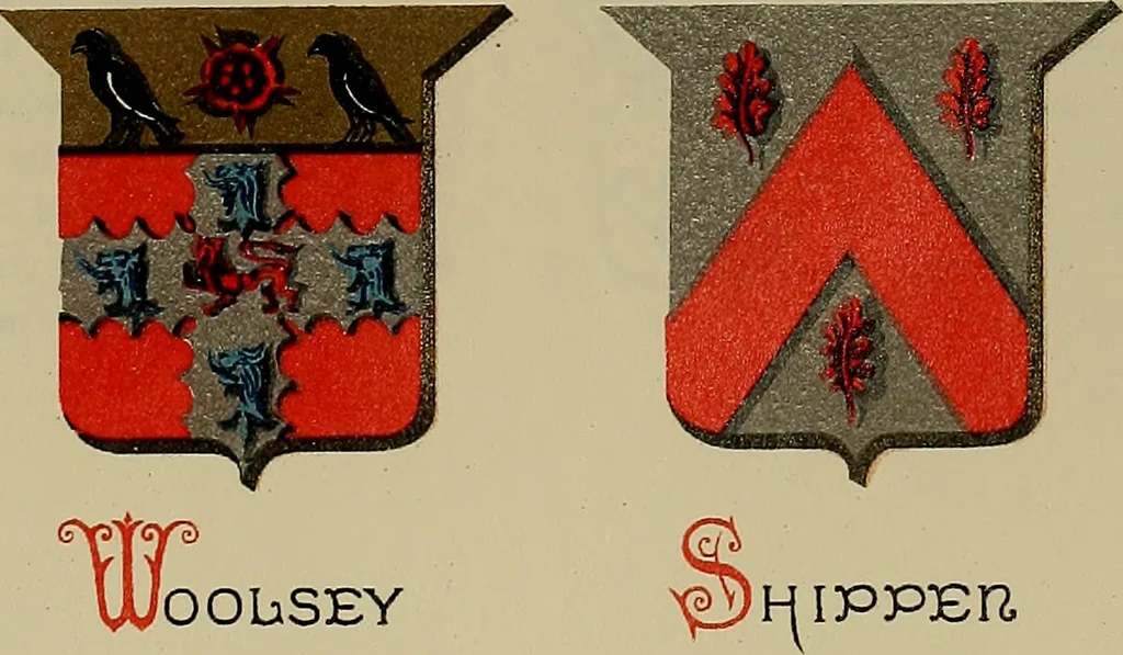 An illustration from America heraldica : a compilation of coats of arms, crests and mottoes of prominent American families settled in this country before 1800, 1889, leaf 108