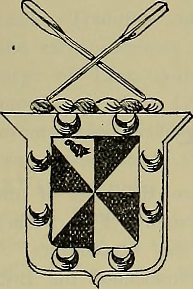 An illustration from America heraldica : a compilation of coats of arms, crests and mottoes of prominent American families settled in this country before 1800, 1889, leaf 132