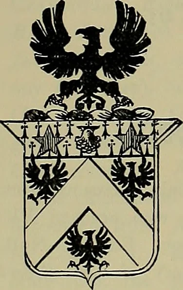 An illustration from America heraldica : a compilation of coats of arms, crests and mottoes of prominent American families settled in this country before 1800, 1889, leaf 138