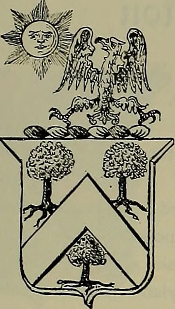 An illustration from America heraldica : a compilation of coats of arms, crests and mottoes of prominent American families settled in this country before 1800, 1889, leaf 140