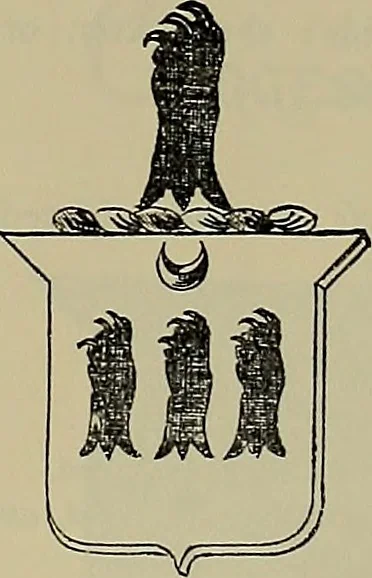 An illustration from America heraldica : a compilation of coats of arms, crests and mottoes of prominent American families settled in this country before 1800, 1889, leaf 140
