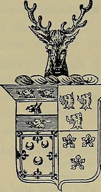 An illustration from America heraldica : a compilation of coats of arms, crests and mottoes of prominent American families settled in this country before 1800, 1889, leaf 146