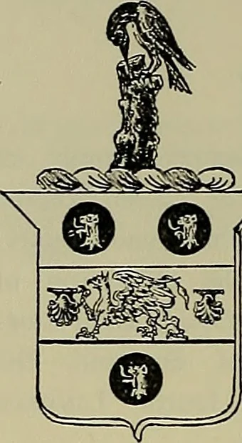 An illustration from America heraldica : a compilation of coats of arms, crests and mottoes of prominent American families settled in this country before 1800, 1889, leaf 147