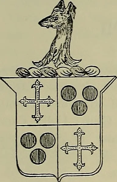 An illustration from America heraldica : a compilation of coats of arms, crests and mottoes of prominent American families settled in this country before 1800, 1889, leaf 149