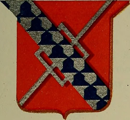 An illustration from America heraldica : a compilation of coats of arms, crests and mottoes of prominent American families settled in this country before 1800, 1889, leaf 156