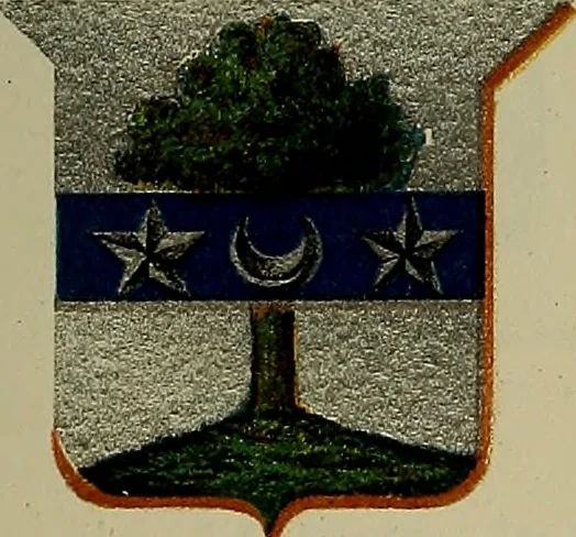 An illustration from America heraldica : a compilation of coats of arms, crests and mottoes of prominent American families settled in this country before 1800, 1889, leaf 156