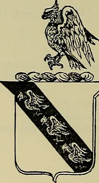 An illustration from America heraldica : a compilation of coats of arms, crests and mottoes of prominent American families settled in this country before 1800, 1889, leaf 159