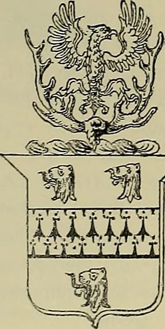 An illustration from America heraldica : a compilation of coats of arms, crests and mottoes of prominent American families settled in this country before 1800, 1889, leaf 165