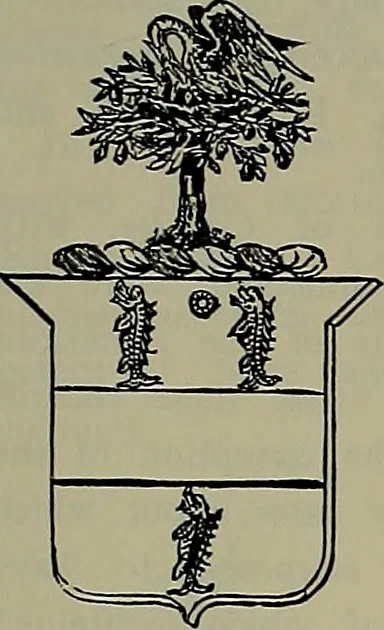 An illustration from America heraldica : a compilation of coats of arms, crests and mottoes of prominent American families settled in this country before 1800, 1889, leaf 168