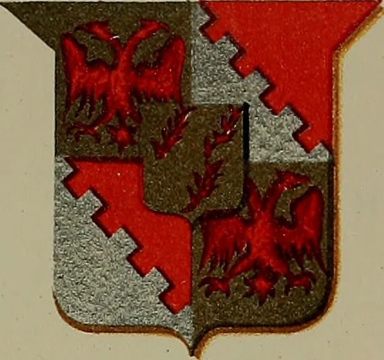 An illustration from America heraldica : a compilation of coats of arms, crests and mottoes of prominent American families settled in this country before 1800, 1889, leaf 172