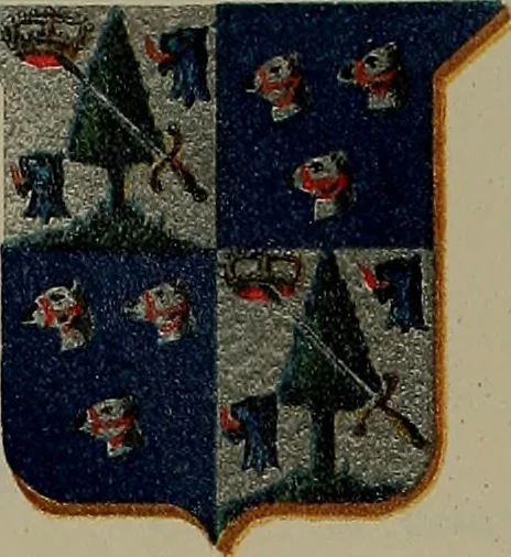 An illustration from America heraldica : a compilation of coats of arms, crests and mottoes of prominent American families settled in this country before 1800, 1889, leaf 172