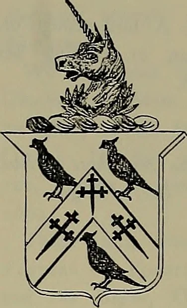 An illustration from America heraldica : a compilation of coats of arms, crests and mottoes of prominent American families settled in this country before 1800, 1889, leaf 180