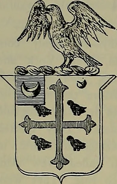 An illustration from America heraldica : a compilation of coats of arms, crests and mottoes of prominent American families settled in this country before 1800, 1889, leaf 188