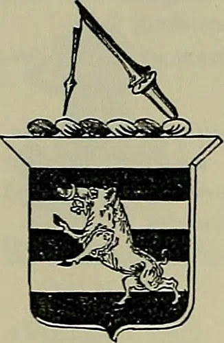 An illustration from America heraldica : a compilation of coats of arms, crests and mottoes of prominent American families settled in this country before 1800, 1889, leaf 205