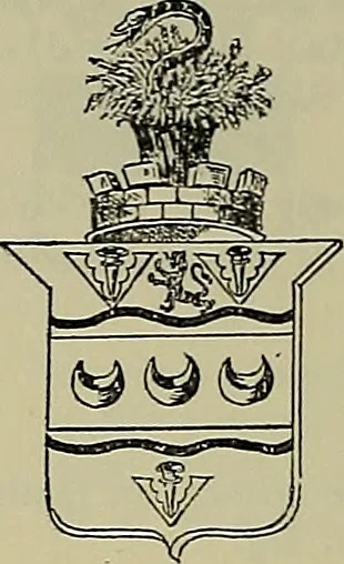 An illustration from America heraldica : a compilation of coats of arms, crests and mottoes of prominent American families settled in this country before 1800, 1889, leaf 215