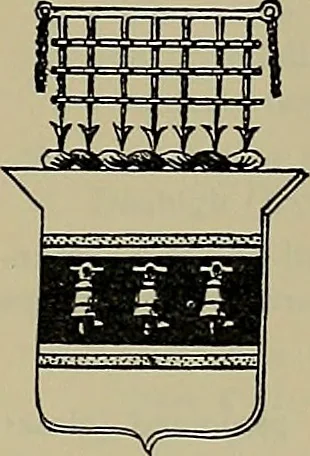 An illustration from America heraldica : a compilation of coats of arms, crests and mottoes of prominent American families settled in this country before 1800, 1889, leaf 222