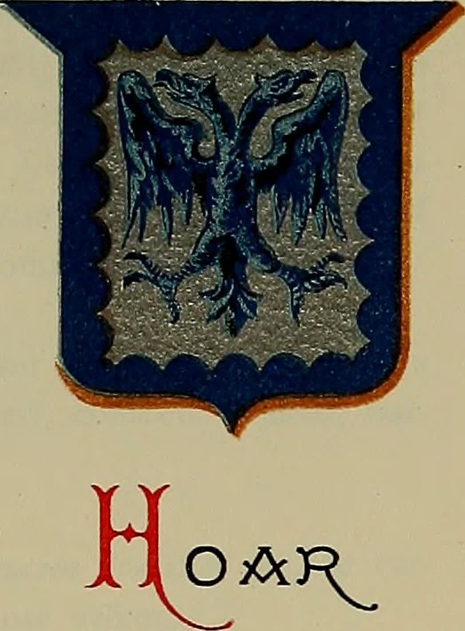 An illustration from America heraldica : a compilation of coats of arms, crests and mottoes of prominent American families settled in this country before 1800, 1889, leaf 34